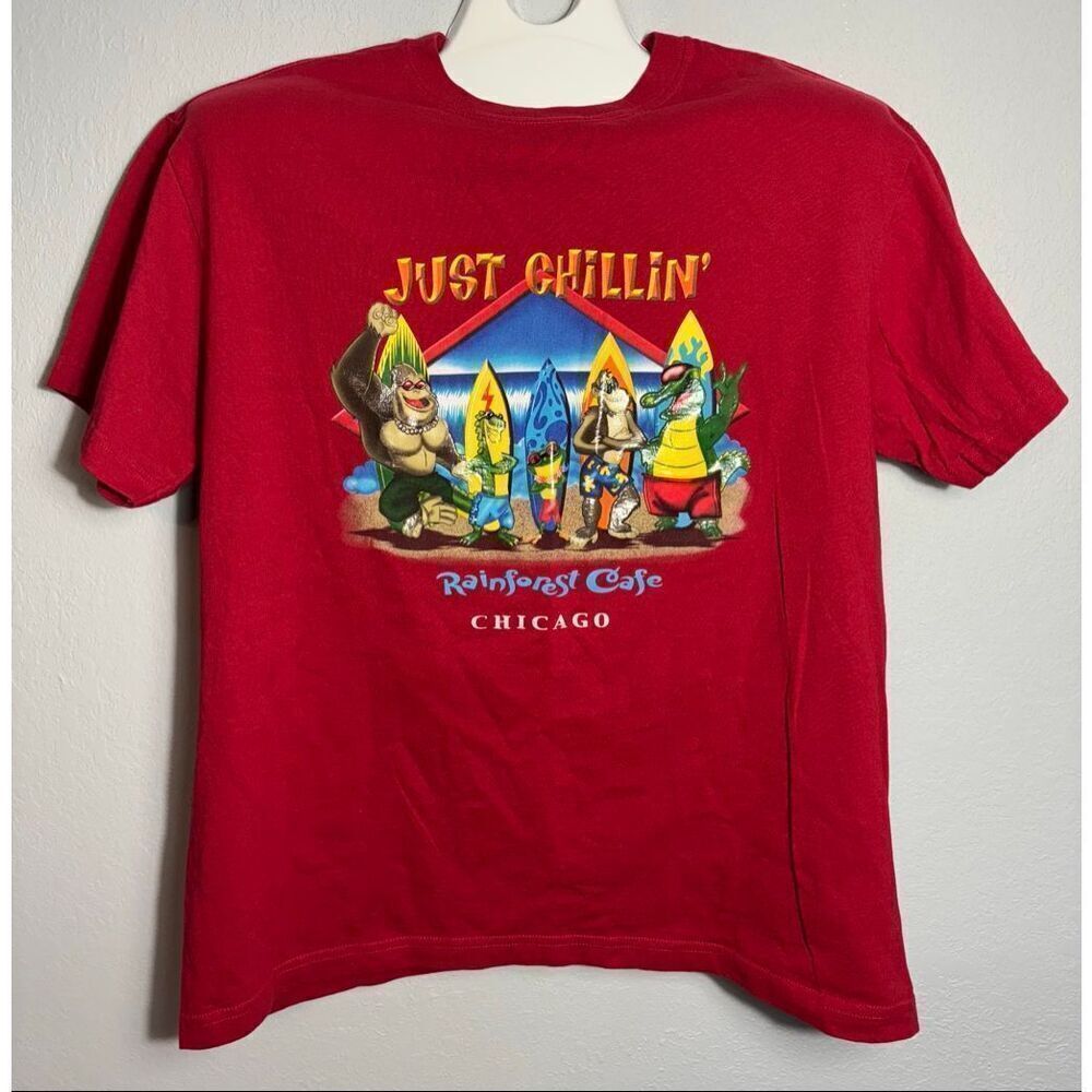 VTG 00’s Rainforest Cafe Shirt Mens Large Red Just Chilling Chicago Just Chillin